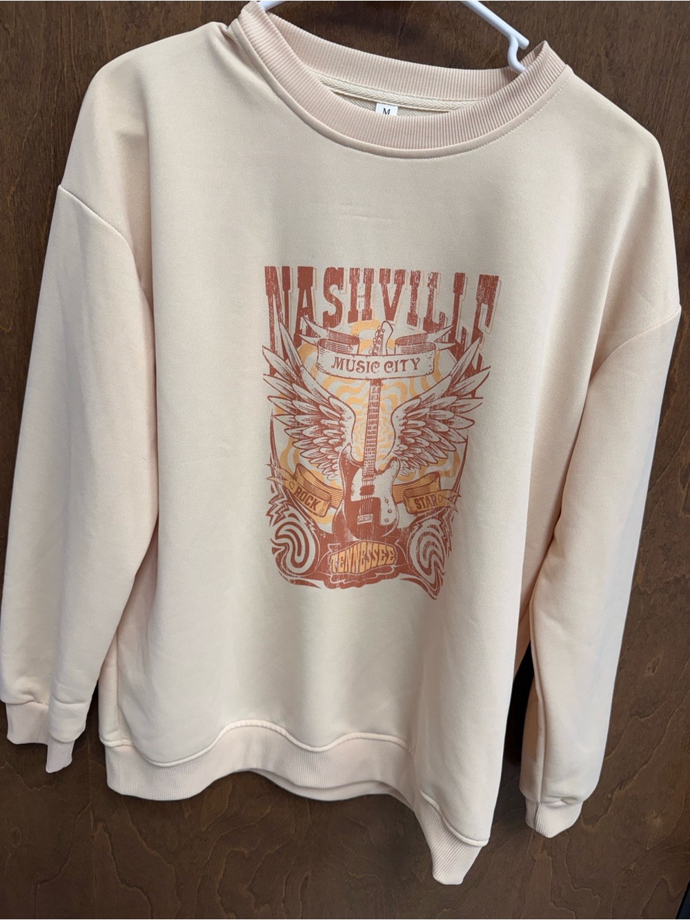 Nashville Music City Graphic Sweatshirt - Cream with Rust Print